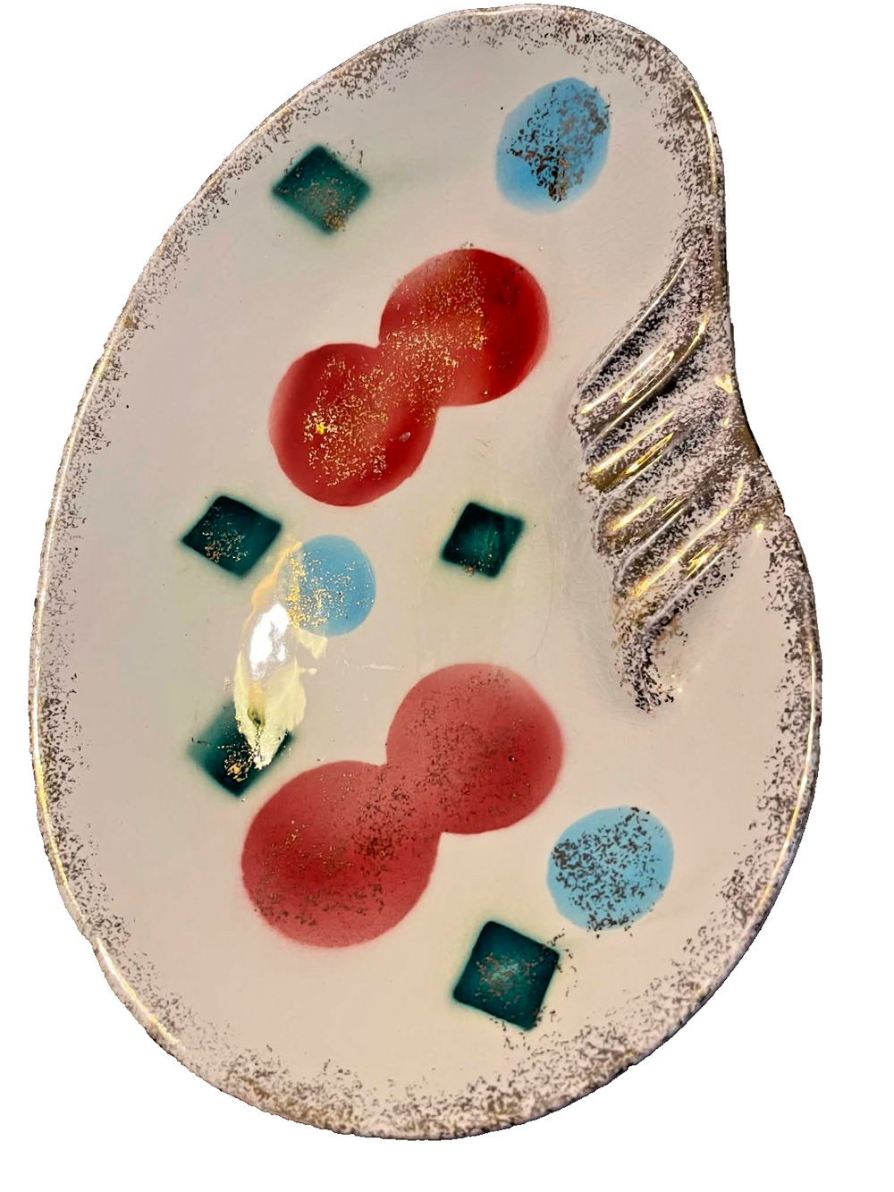 Vintage Mid-Century Modern Ceramic Ashtray Geometric Design Kidney Shape